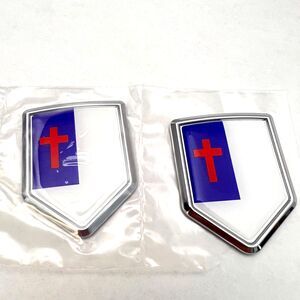 Christian Flag Car Truck Emblem Decal Set of 2 Shield Chrome New